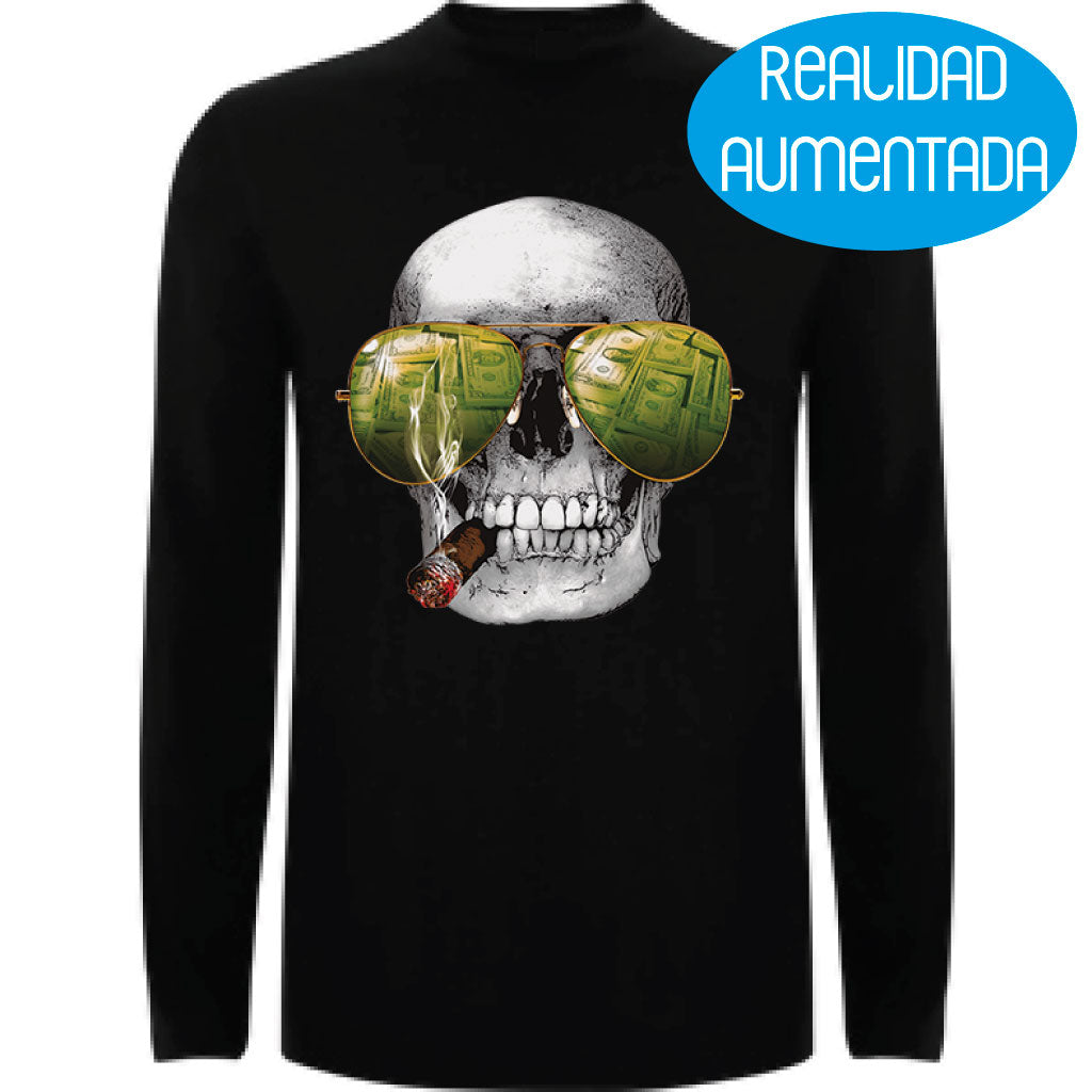 Camiseta hombre manga larga - Calavera Puro Realidad Aumentada.