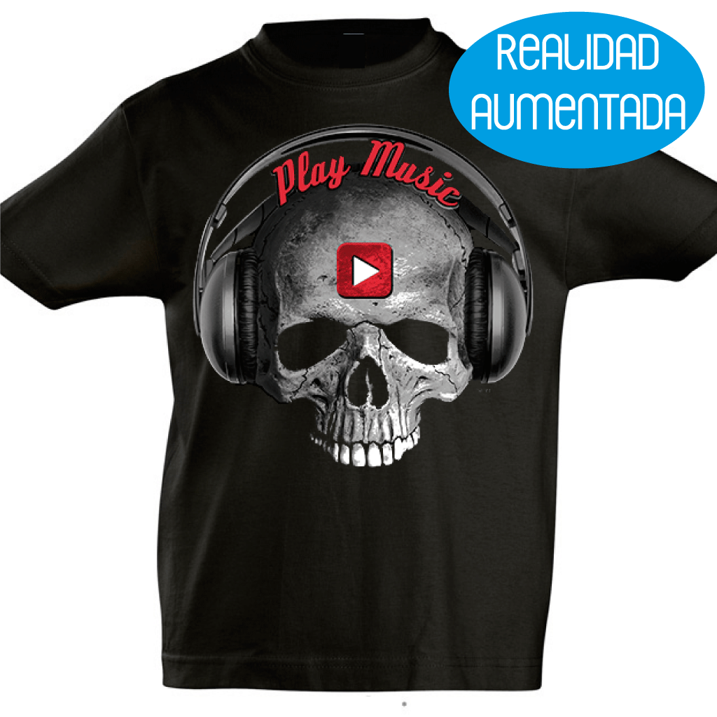 Camiseta manga corta niño - Calavera Play Music Realidad Aumentada.