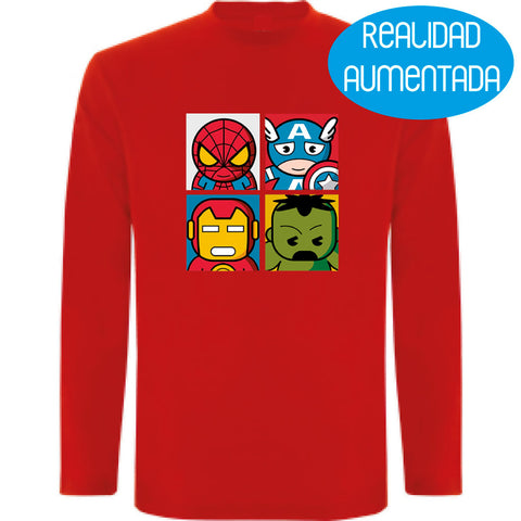 Camiseta hombre manga larga -Super Héroes Infantiles Realidad Aumentada.