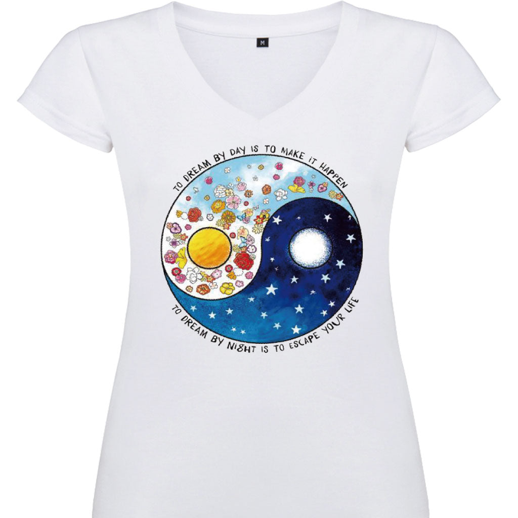 Camiseta mujer cuello pico - Soñar de día, soñar de noche.