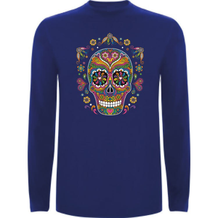 Camiseta manga larga chico - Calavera flores