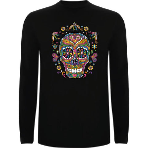 Camiseta manga larga chico - Calavera flores