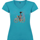 Camiseta mujer cuello pico - Bicicleta mariposas.