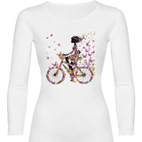 Camiseta mujer manga larga - Bicicleta mariposas.