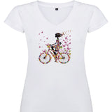 Camiseta mujer cuello pico - Bicicleta mariposas.