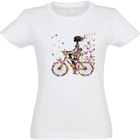 Camiseta mujer cuello redondo - Bicicleta mariposas.