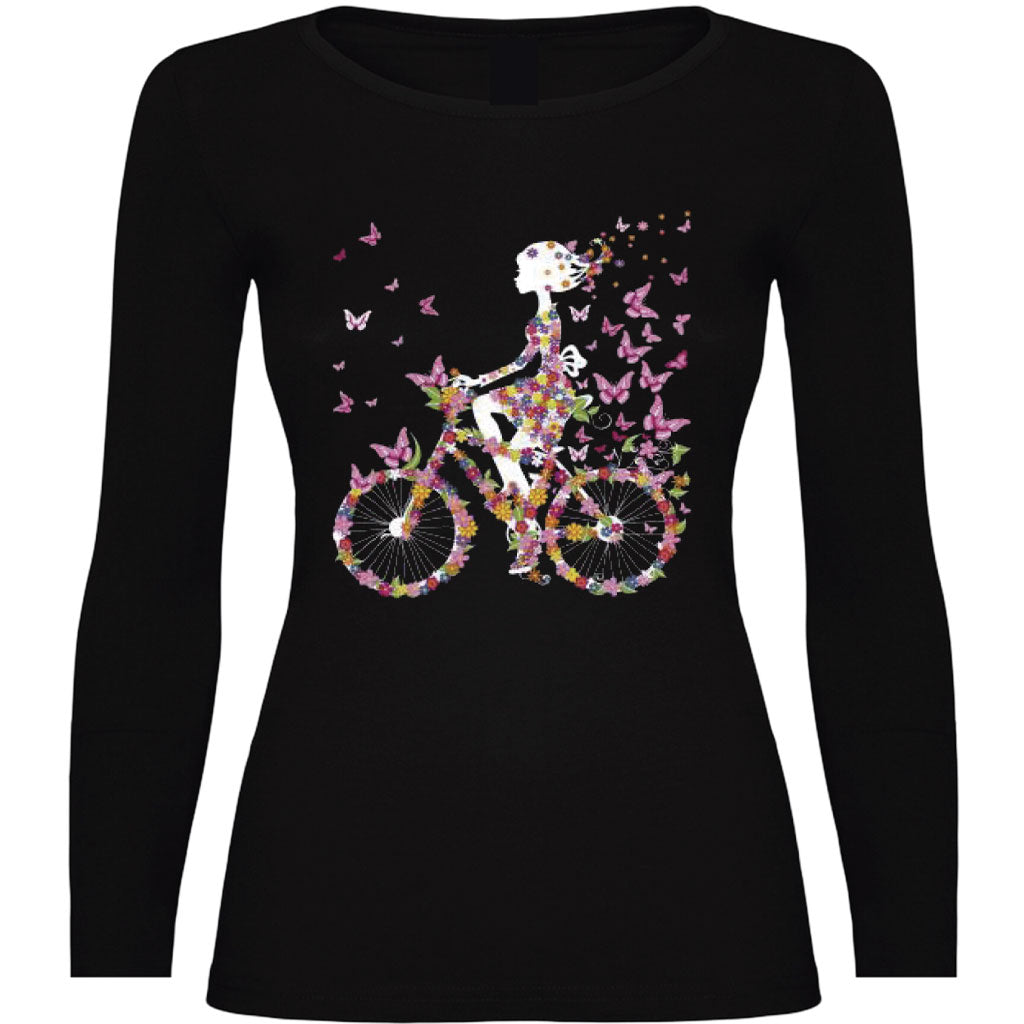 Camiseta mujer manga larga - Bicicleta mariposas.
