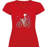 Camiseta mujer cuello pico - Bicicleta mariposas.