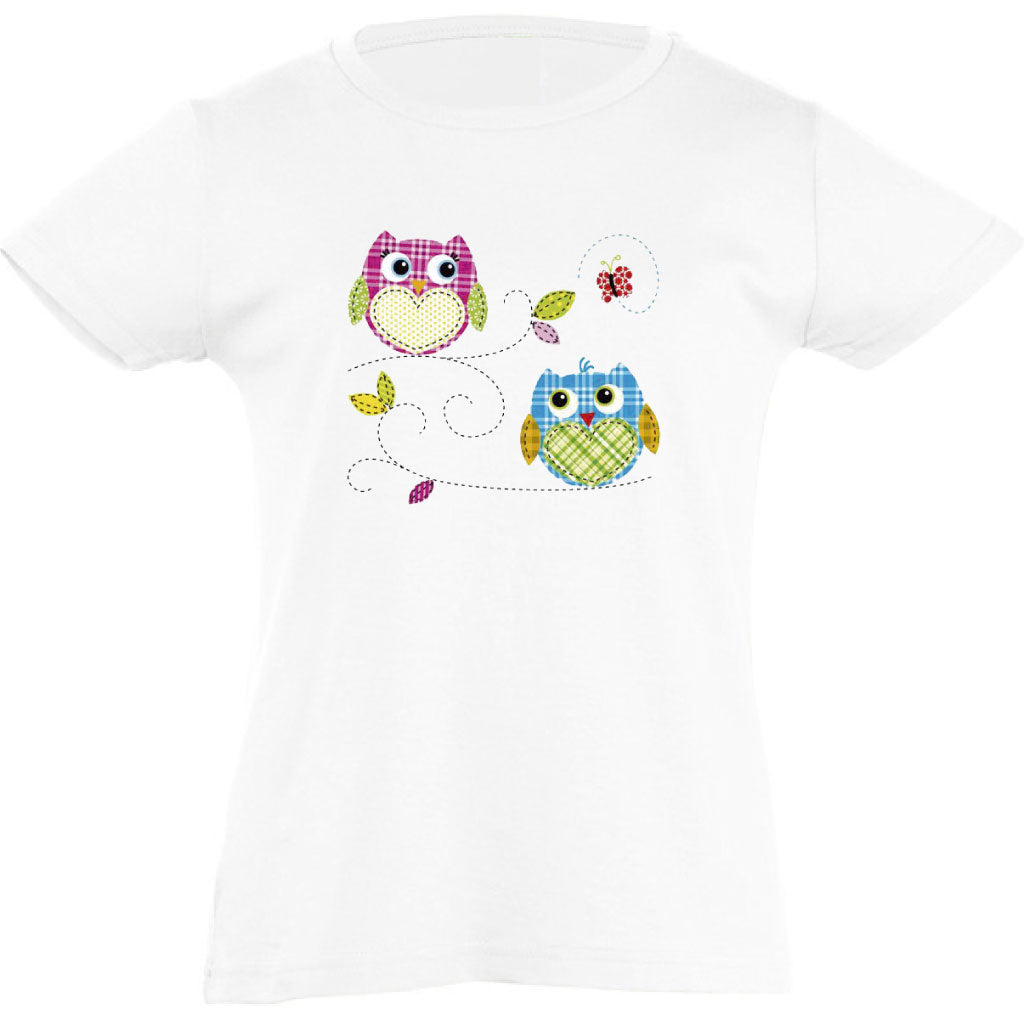 Camiseta manga corta niña - Búhos mariposa.