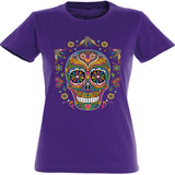 Camiseta mujer cuello redondo - Calavera flores.