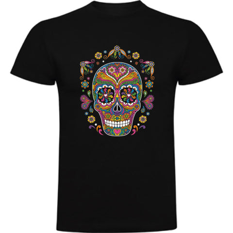 Camiseta hombre manga corta - Calavera flores.