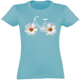 Camiseta mujer cuello redondo - Bicicleta margaritas.