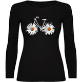 Camiseta mujer manga larga - Bicicleta margaritas.