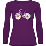 Camiseta mujer manga larga - Bicicleta margaritas.