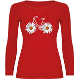 Camiseta mujer manga larga - Bicicleta margaritas.