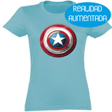 Camiseta mujer cuello redondo - Escudo Capitán América Realidad Aumentada.