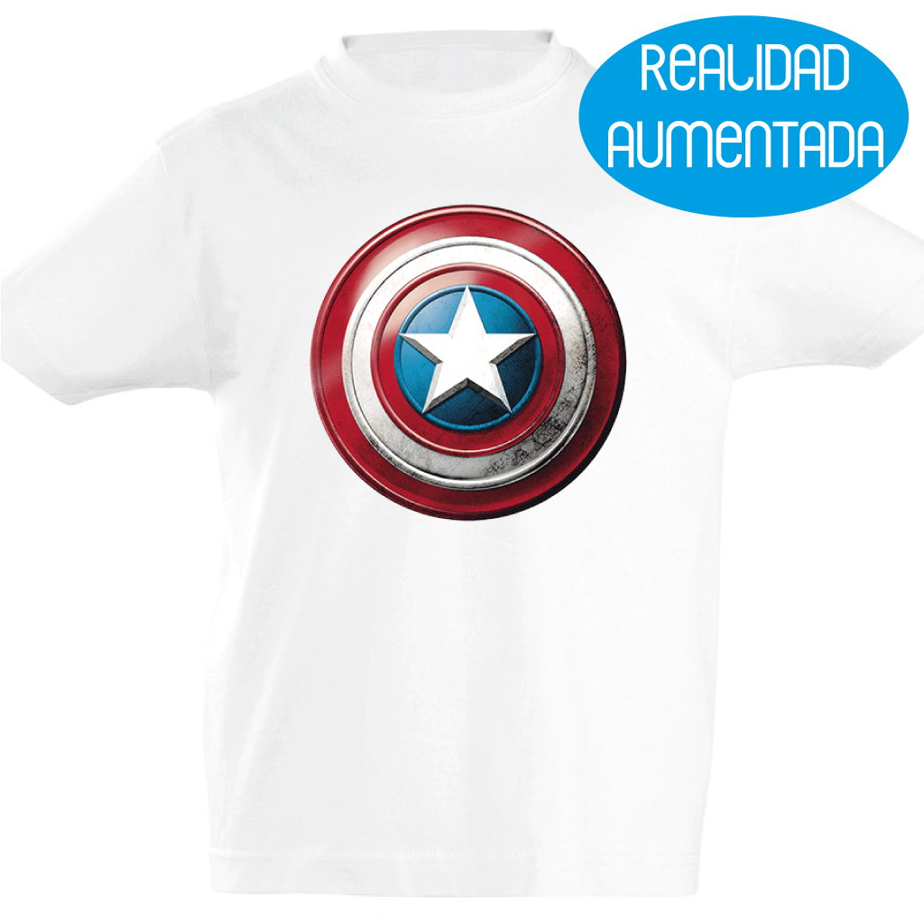 Camiseta manga corta niño - Escudo Capitán América Realidad Aumentada.