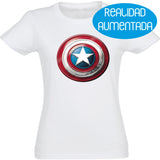 Camiseta mujer cuello redondo - Escudo Capitán América Realidad Aumentada.