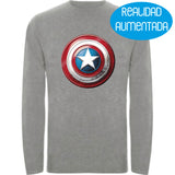 Camiseta hombre manga larga - Escudo Capitán América Realidad Aumentada.