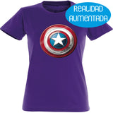 Camiseta mujer cuello redondo - Escudo Capitán América Realidad Aumentada.