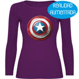 Camiseta mujer manga larga - Escudo Capitán América Realidad Aumentada.