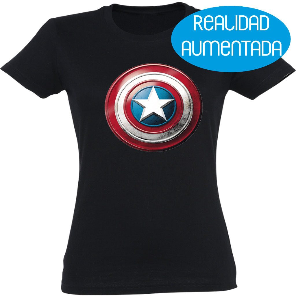 Camiseta mujer cuello redondo - Escudo Capitán América Realidad Aumentada.