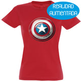 Camiseta mujer cuello redondo - Escudo Capitán América Realidad Aumentada.