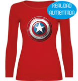 Camiseta mujer manga larga - Escudo Capitán América Realidad Aumentada.