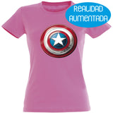 Camiseta mujer cuello redondo - Escudo Capitán América Realidad Aumentada.