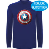 Camiseta hombre manga larga - Escudo Capitán América Realidad Aumentada.
