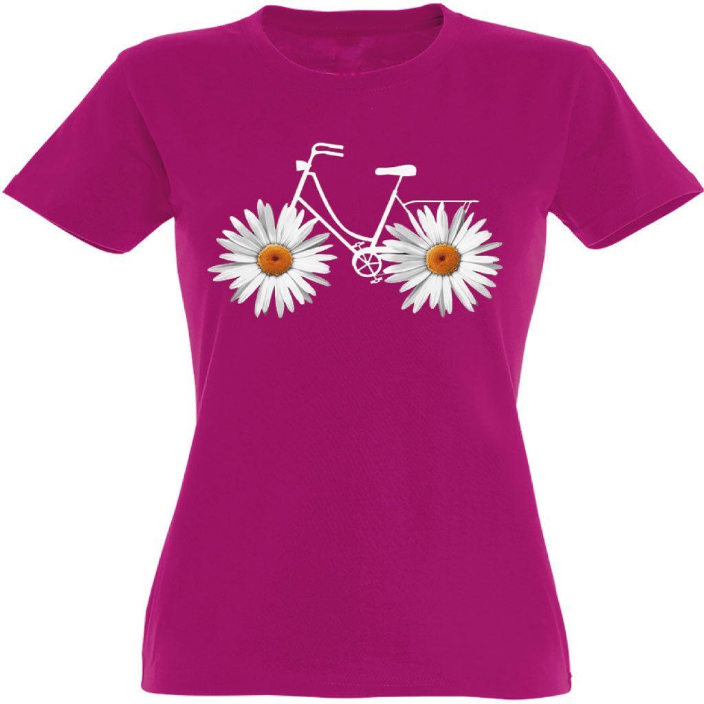 Camiseta mujer cuello redondo Bicicleta margaritas