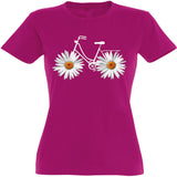Camiseta mujer cuello redondo - Bicicleta margaritas.