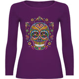 Camiseta mujer manga larga - Calavera flores.