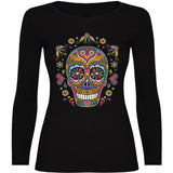 Camiseta mujer manga larga - Calavera flores.
