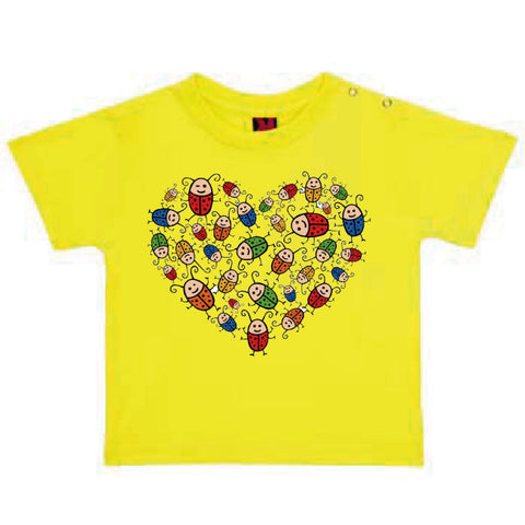 Camiseta de 0 a 2 años - Corazón mariquitas.