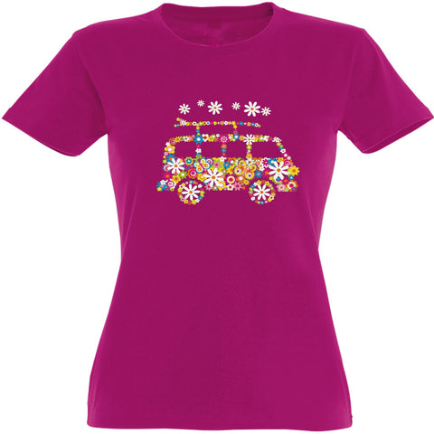 Camiseta mujer cuello redondo - Furgoneta flores.