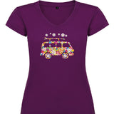 Camiseta mujer cuello pico - Furgoneta flores.
