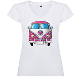 Camiseta mujer cuello pico - Furgoneta hippie.