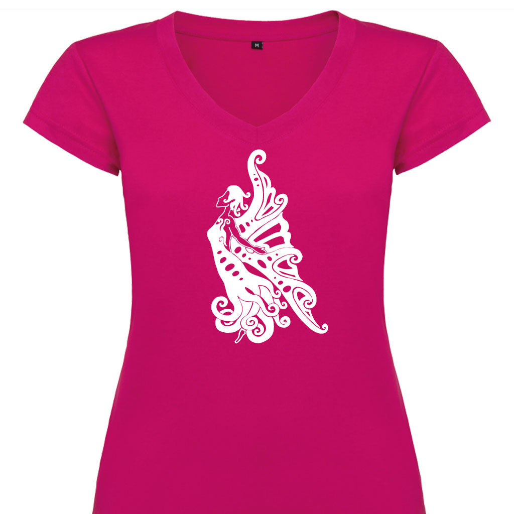 Camiseta mujer cuello pico - Hada mariposa.