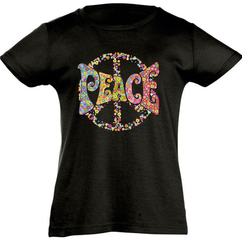 Camiseta manga corta niña - Peace flores.