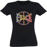 Camiseta mujer cuello redondo - Peace flores.