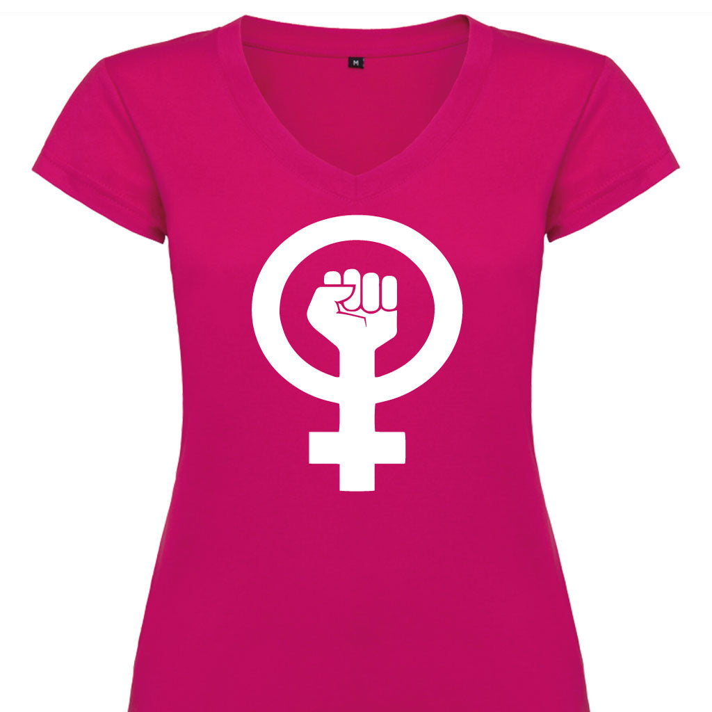 Camiseta mujer cuello pico - Símbolo feminista.